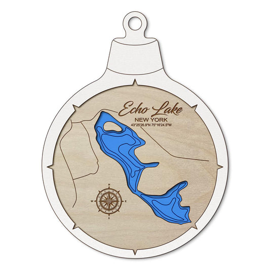 Echo Lake in Boonville, New York Custom 3D Layered Wood Lake Map Ornament | Handcrafted Bathymetric Art