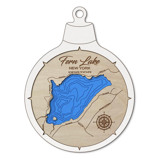 Fern Lake NY Custom 3D Layered Wood Lake Map Ornament | Handcrafted Bathymetric Art
