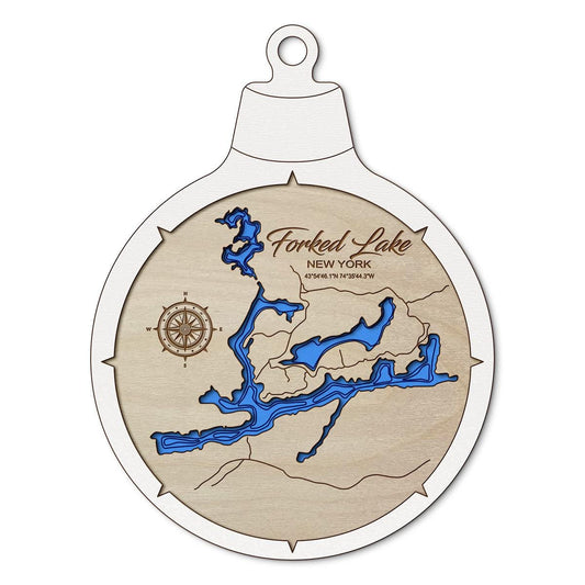 Forked Lake, Hamilton NY Custom 3D Layered Wood Lake Map Ornament | Handcrafted Bathymetric Art