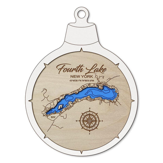 Fourth Lake - Hamilton Co NY Custom 3D Layered Wood Lake Map Ornament | Handcrafted Bathymetric Art