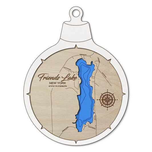 Friends Lake NY Custom 3D Layered Wood Lake Map Ornament | Handcrafted Bathymetric Art