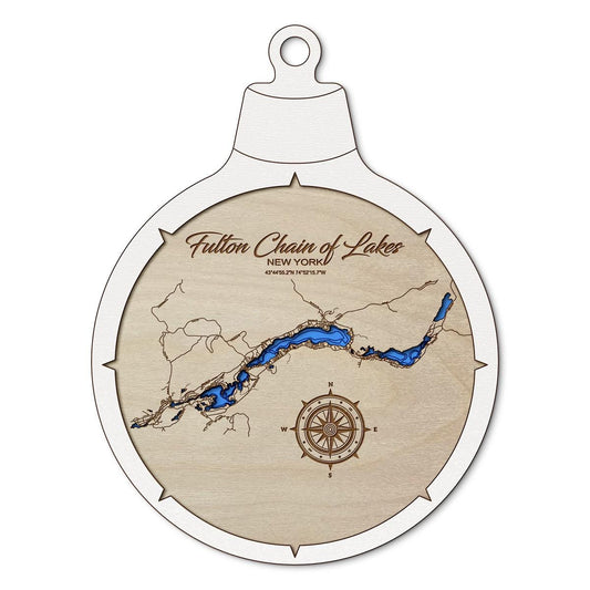 Fulton Chain of Lakes NY Custom 3D Layered Wood Lake Map Ornament | Handcrafted Bathymetric Art