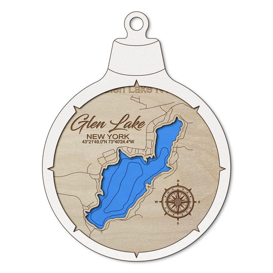 Glen Lake NY Custom 3D Layered Wood Lake Map Ornament | Handcrafted Bathymetric Art