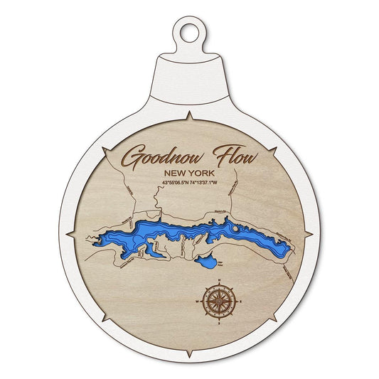 Goodnow Flowage NY Custom 3D Layered Wood Lake Map Ornament | Handcrafted Bathymetric Art