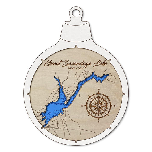 Great Sacandaga Lake NY Custom 3D Layered Wood Lake Map Ornament | Handcrafted Bathymetric Art