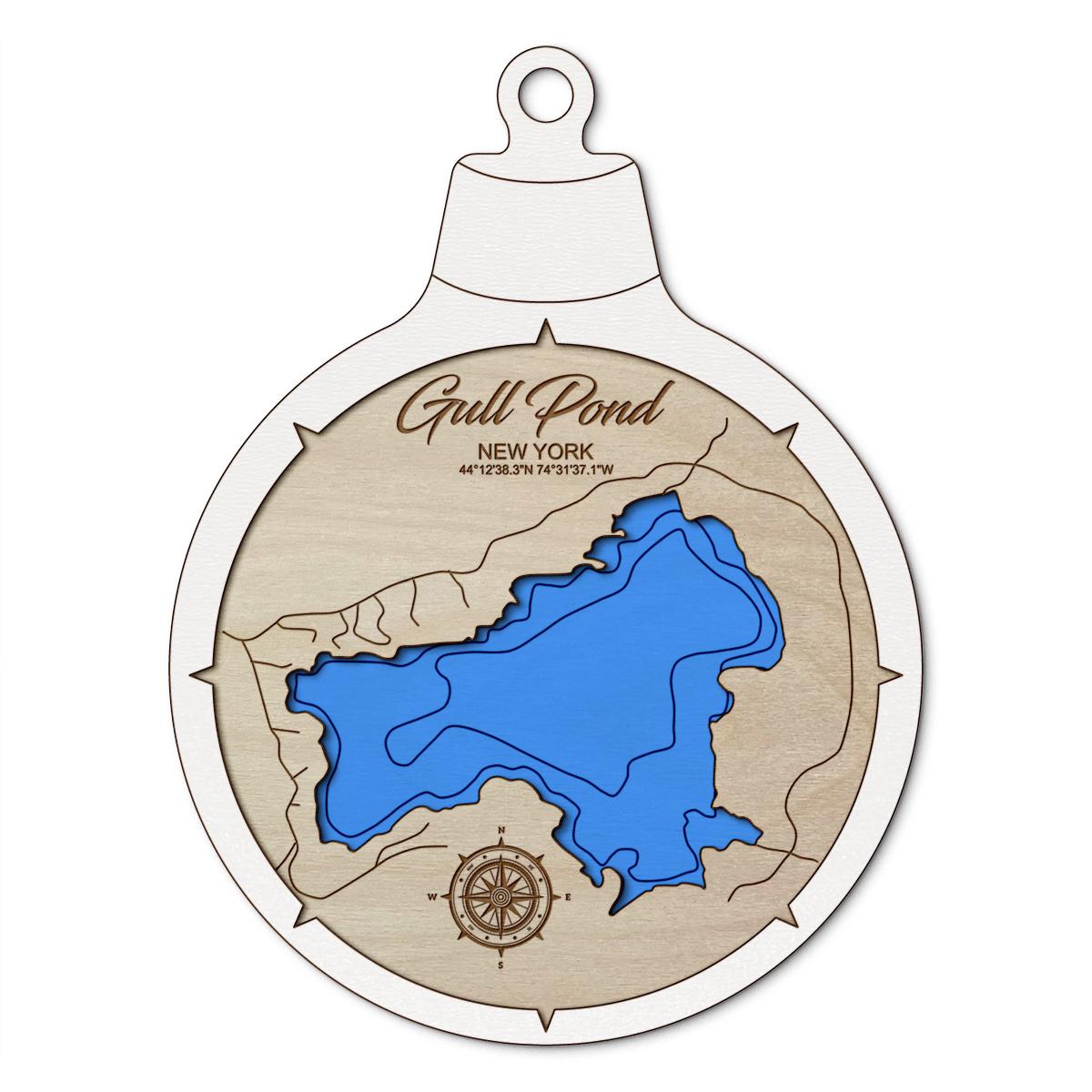 Gull Pond(Piercefield) NY Custom 3D Layered Wood Lake Map Ornament | Handcrafted Bathymetric Art