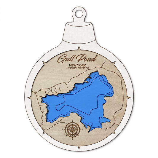 Gull Pond(Piercefield) NY Custom 3D Layered Wood Lake Map Ornament | Handcrafted Bathymetric Art