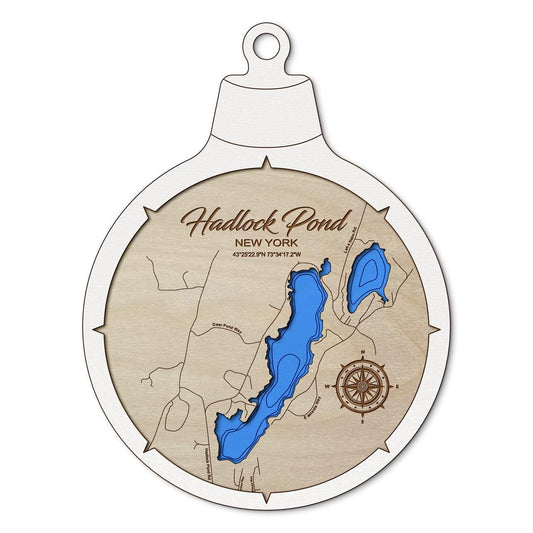 Hadlock Pond NY Custom 3D Layered Wood Lake Map Ornament | Handcrafted Bathymetric Art