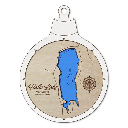 Halls Lake(Newburry) VT Custom 3D Layered Wood Lake Map Ornament | Handcrafted Bathymetric Art