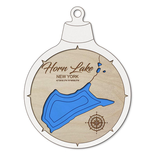 Horn Lake, Ohio NY Custom 3D Layered Wood Lake Map Ornament | Handcrafted Bathymetric Art