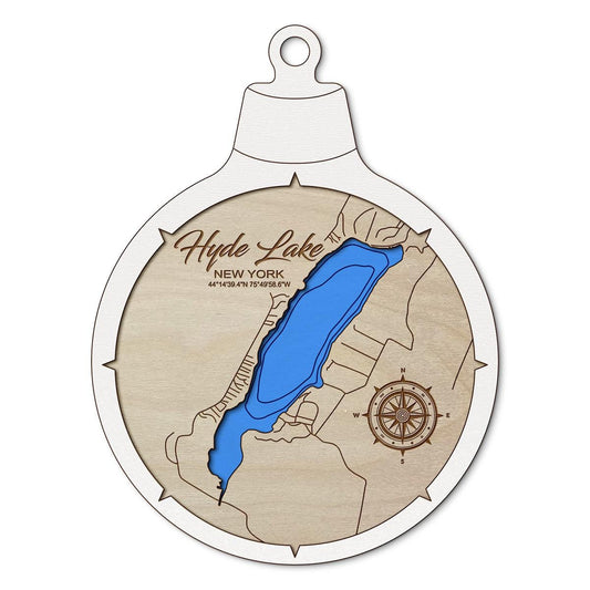 Hyde Lake NY Custom 3D Layered Wood Lake Map Ornament | Handcrafted Bathymetric Art