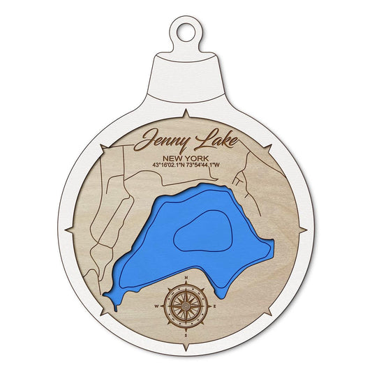 Jenny Lake NY Custom 3D Layered Wood Lake Map Ornament | Handcrafted Bathymetric Art