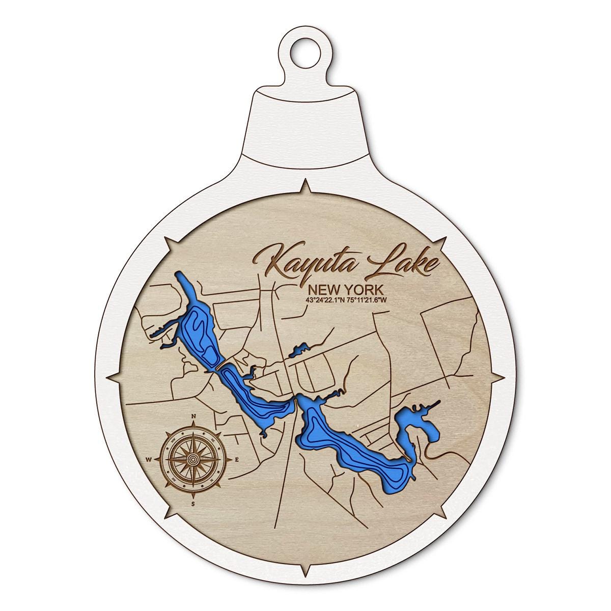 Kayuta Lake, Oneida NY Custom 3D Layered Wood Lake Map Ornament | Handcrafted Bathymetric Art