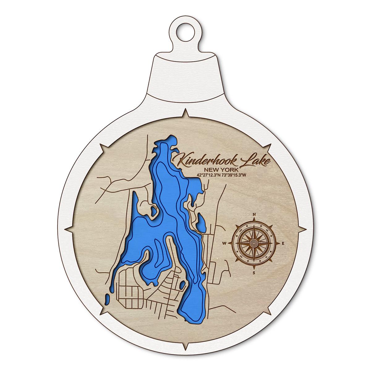 Kinderhook Lake NY Custom 3D Layered Wood Lake Map Ornament | Handcrafted Bathymetric Art
