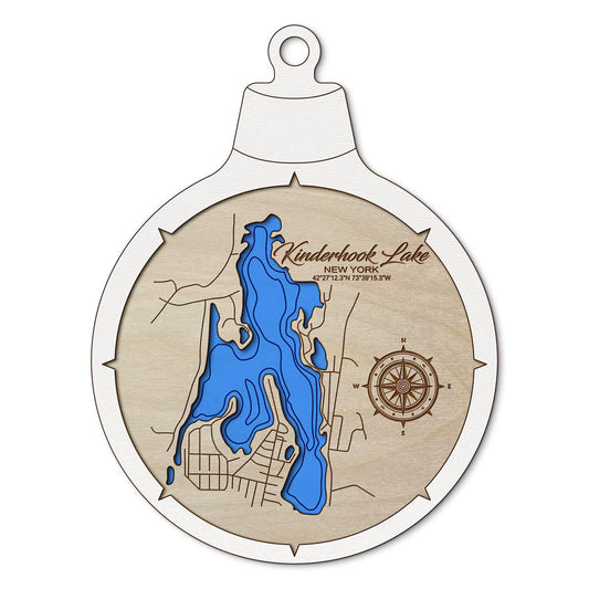 Kinderhook Lake NY Custom 3D Layered Wood Lake Map Ornament | Handcrafted Bathymetric Art