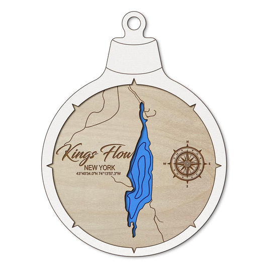 Kings Flow NY Custom 3D Layered Wood Lake Map Ornament | Handcrafted Bathymetric Art