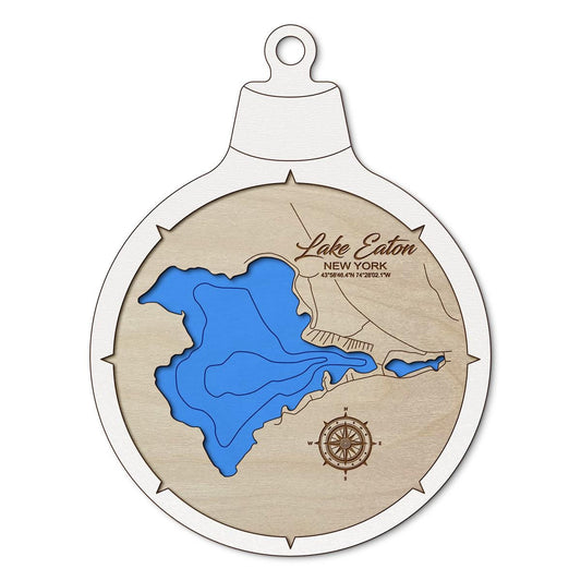 Lake Eaton in Hamilton, New York Custom 3D Layered Wood Lake Map Ornament | Handcrafted Bathymetric Art