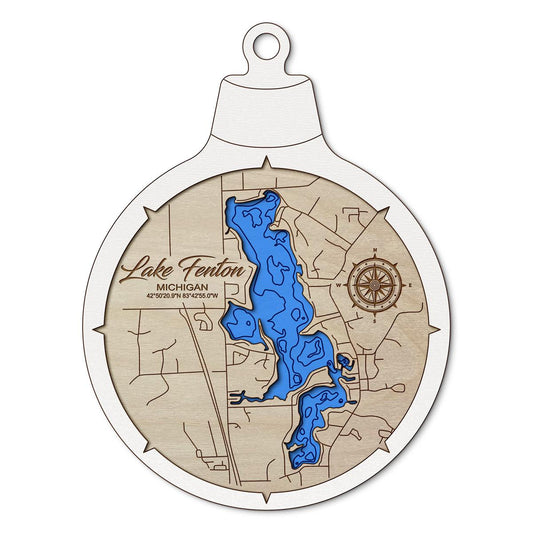 Lake Fenton MI Custom 3D Layered Wood Lake Map Ornament | Handcrafted Bathymetric Art