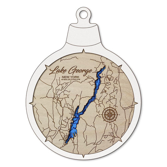 Lake George NY Custom 3D Layered Wood Lake Map Ornament | Handcrafted Bathymetric Art