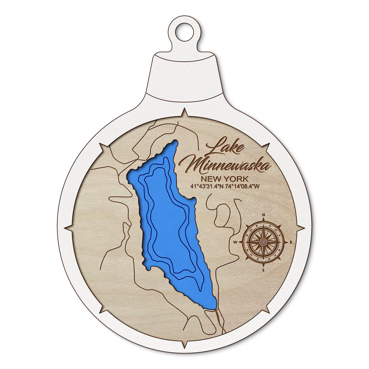 Lake Minnewaska NY Custom 3D Layered Wood Lake Map Ornament | Handcrafted Bathymetric Art