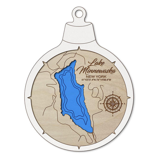 Lake Minnewaska NY Custom 3D Layered Wood Lake Map Ornament | Handcrafted Bathymetric Art