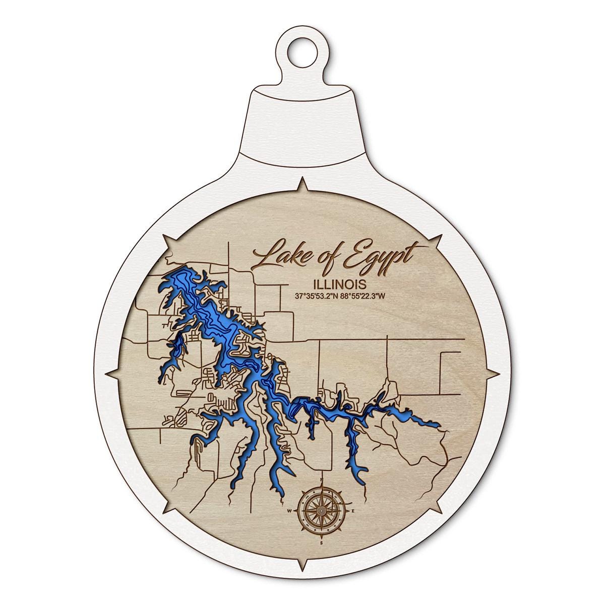 Lake of Egypt IL Custom 3D Layered Wood Lake Map Ornament | Handcrafted Bathymetric Art