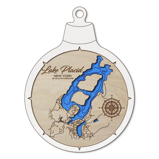 Lake Placid NY Custom 3D Layered Wood Lake Map Ornament | Handcrafted Bathymetric Art