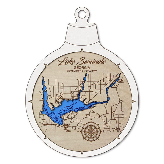 Lake Seminole GA Custom 3D Layered Wood Lake Map Ornament | Handcrafted Bathymetric Art