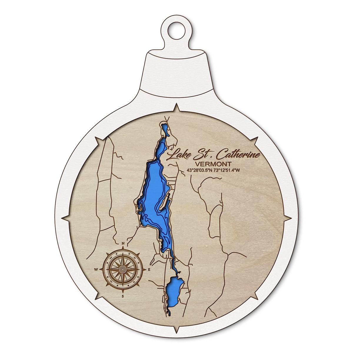Lake St Catherine VT Custom 3D Layered Wood Lake Map Ornament | Handcrafted Bathymetric Art