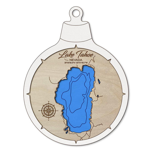 Lake Tahoe NV Custom 3D Layered Wood Lake Map Ornament | Handcrafted Bathymetric Art
