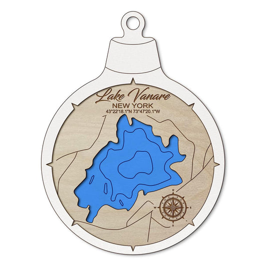 Lake Vanare NY Custom 3D Layered Wood Lake Map Ornament | Handcrafted Bathymetric Art