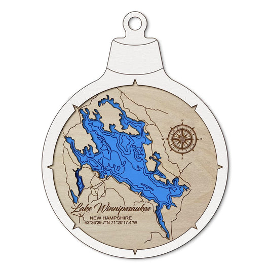 Lake Winnipesaukee NH Custom 3D Layered Wood Lake Map Ornament | Handcrafted Bathymetric Art