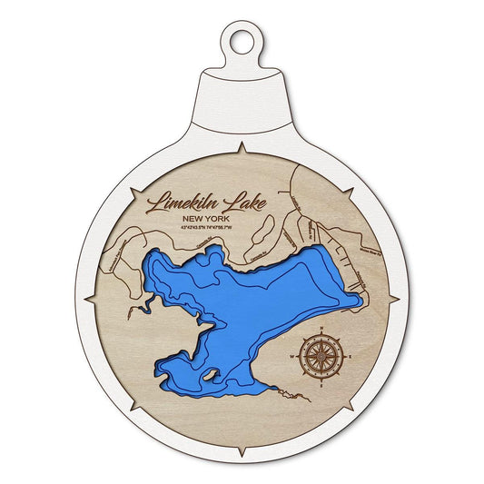 Limekiln Lake NY Custom 3D Layered Wood Lake Map Ornament | Handcrafted Bathymetric Art