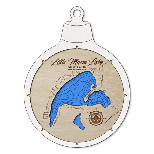 Little Moose Lake NY Custom 3D Layered Wood Lake Map Ornament | Handcrafted Bathymetric Art