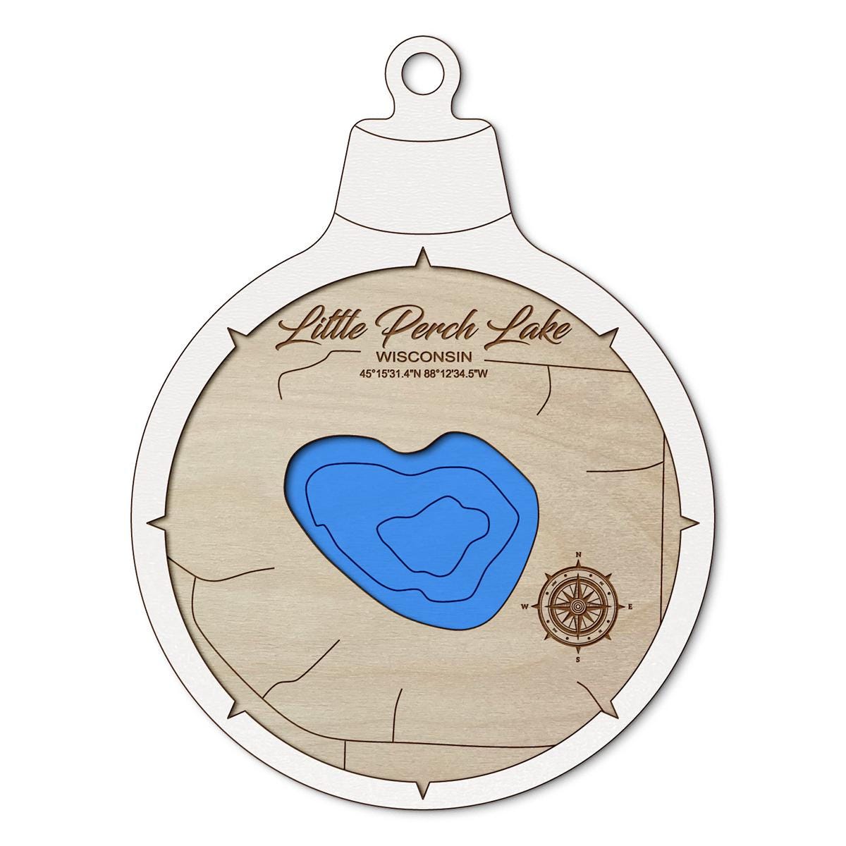 Little Perch Lake WI Custom 3D Layered Wood Lake Map Ornament | Handcrafted Bathymetric Art