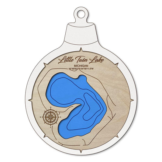Little Twin Lake, Michigan Custom 3D Layered Wood Lake Map Ornament | Handcrafted Bathymetric Art