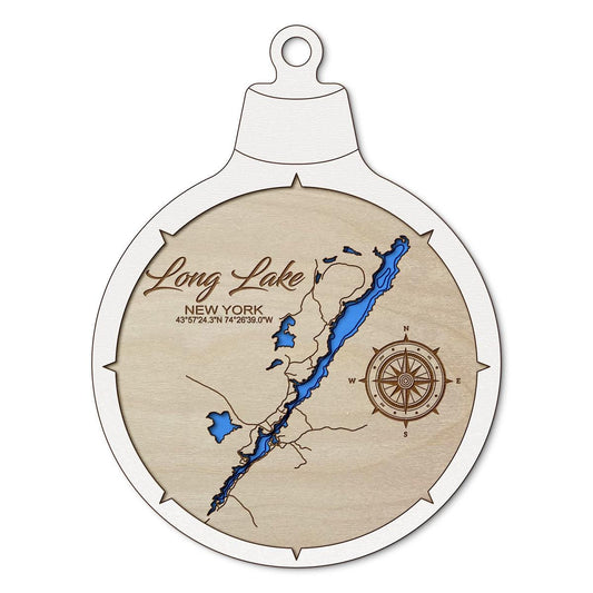 Long Lake NY Custom 3D Layered Wood Lake Map Ornament | Handcrafted Bathymetric Art
