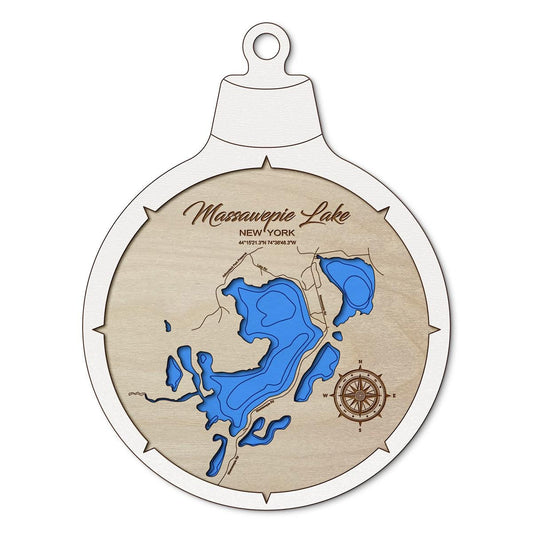 Massawepie Lake NY Custom 3D Layered Wood Lake Map Ornament | Handcrafted Bathymetric Art