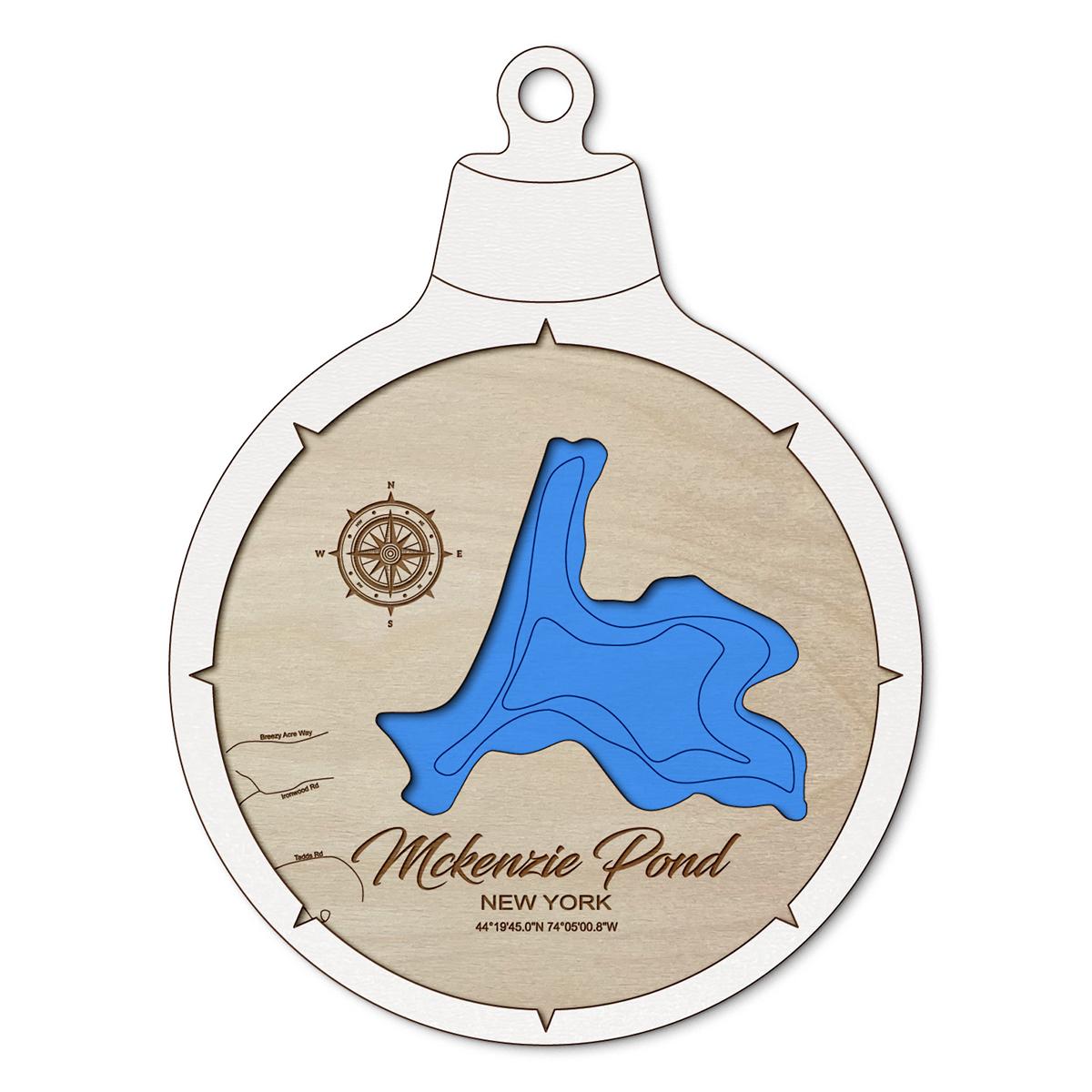 McKenzie Pond NY Custom 3D Layered Wood Lake Map Ornament | Handcrafted Bathymetric Art