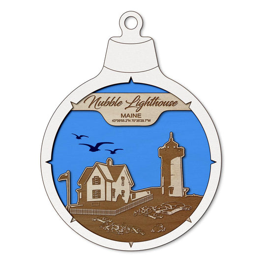 Nubble Lighthouse ME Custom 3D Layered Wood Lake Map Ornament | Handcrafted Bathymetric Art