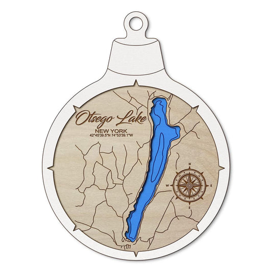 Otsego Lake NY Custom 3D Layered Wood Lake Map Ornament | Handcrafted Bathymetric Art