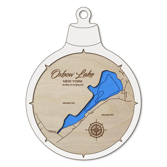 Oxbow Lake NY Custom 3D Layered Wood Lake Map Ornament | Handcrafted Bathymetric Art