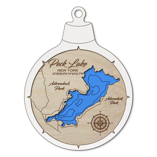 Peck Lake NY Custom 3D Layered Wood Lake Map Ornament | Handcrafted Bathymetric Art