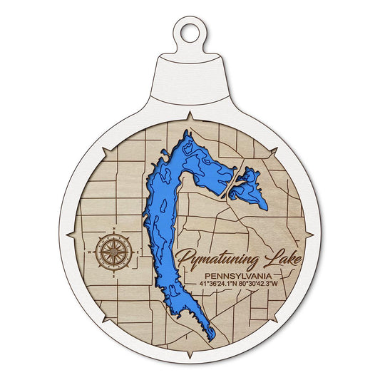 Pymatuning Lake PA Custom 3D Layered Wood Lake Map Ornament | Handcrafted Bathymetric Art