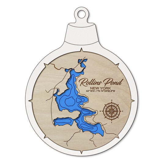 Rollins Pond in Franklin NY Custom 3D Layered Wood Lake Map Ornament | Handcrafted Bathymetric Art