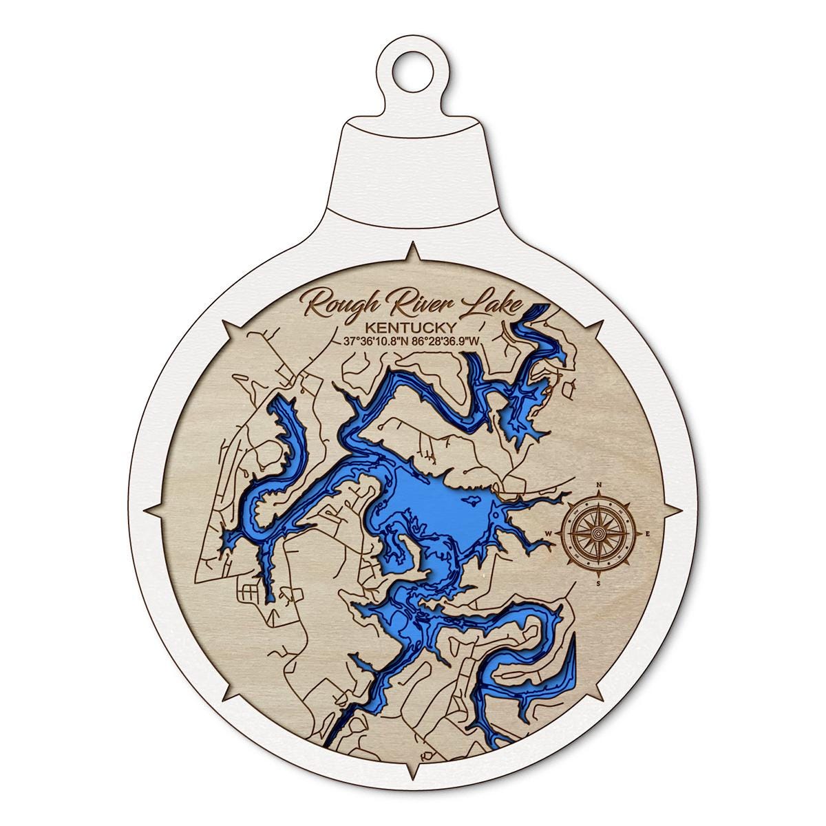 Rough River Lake KY Custom 3D Layered Wood Lake Map Ornament | Handcrafted Bathymetric Art