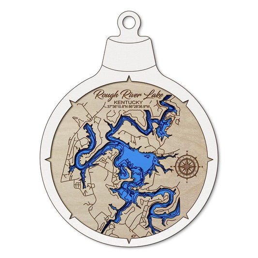 Rough River Lake KY Custom 3D Layered Wood Lake Map Ornament | Handcrafted Bathymetric Art