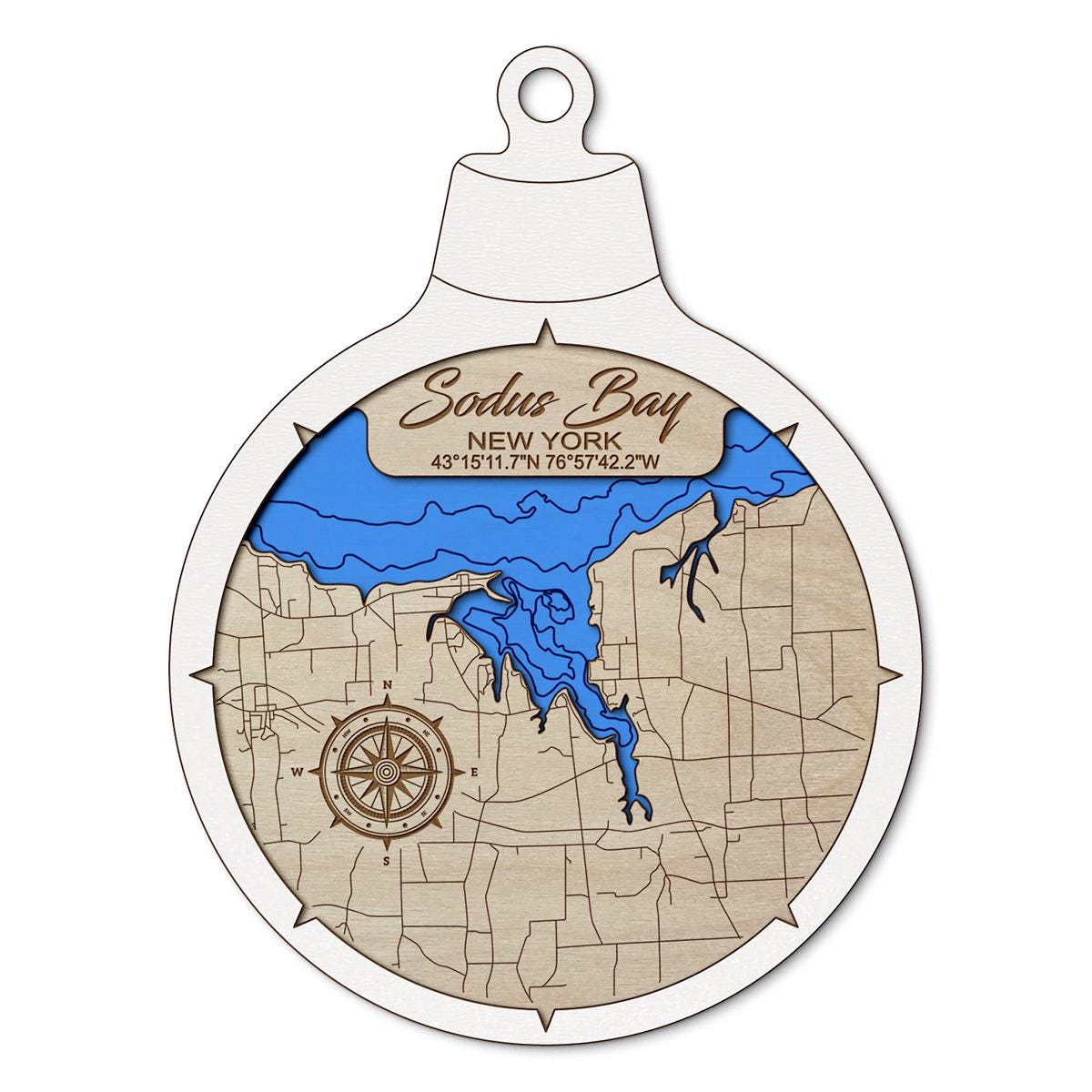 Sodus Bay NY Custom 3D Layered Wood Lake Map Ornament | Handcrafted Bathymetric Art