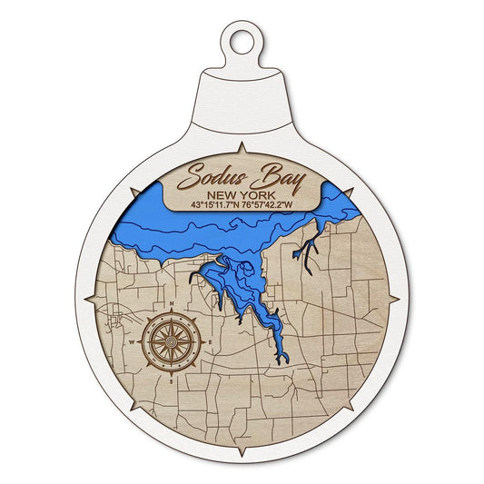 Sodus Bay NY Custom 3D Layered Wood Lake Map Ornament | Handcrafted Bathymetric Art