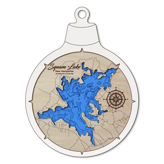 Squam Lake NH Custom 3D Layered Wood Lake Map Ornament | Handcrafted Bathymetric Art